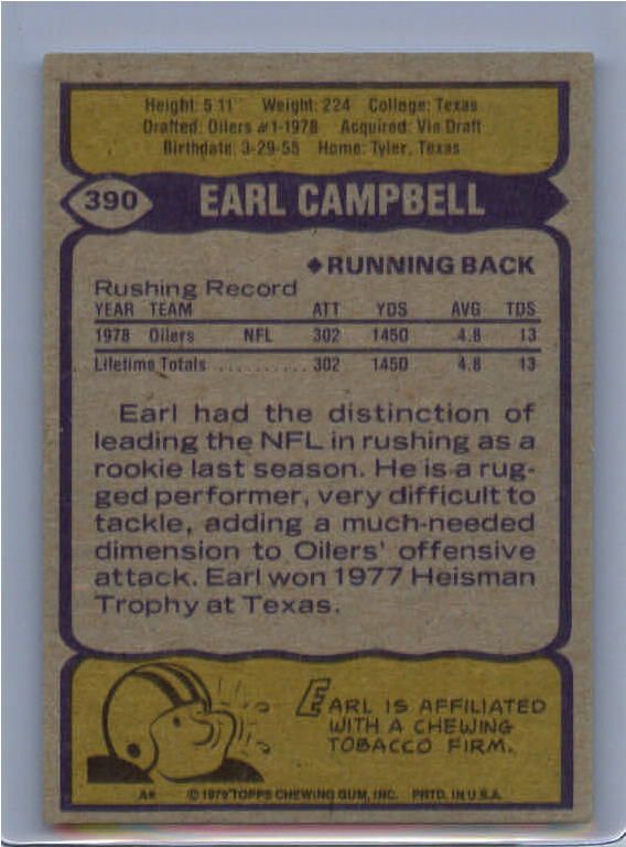 1979 Topps FB #390 Earl Campbell RC Oilers Starsfb2 0356  