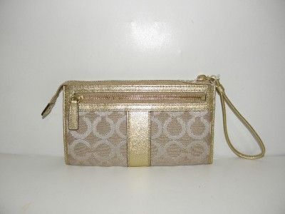 NEW COACH JULIA OP ART ZIPPY WALLET WRISTLET CLUTCH BAG GOLD LEATHER 