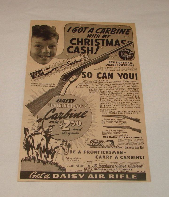 1939 Daisy bb gun ad ~ CARBINE WITH CHRISTMAS CASH  