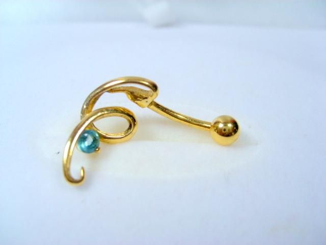 18K MEDICAL GOLD PLATED 925K STERLING SILVER SNAKE BELLY NAVEL RING 