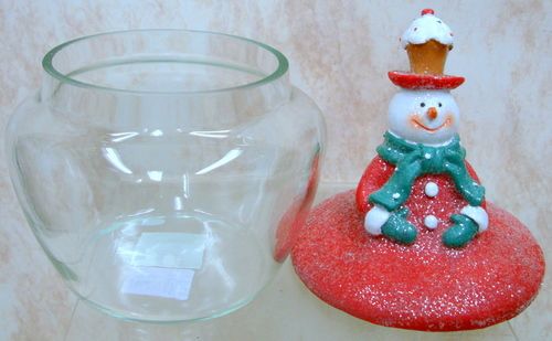 CHRISTMAS Snowman Glass Candy Jar Cup Cake 1725510  