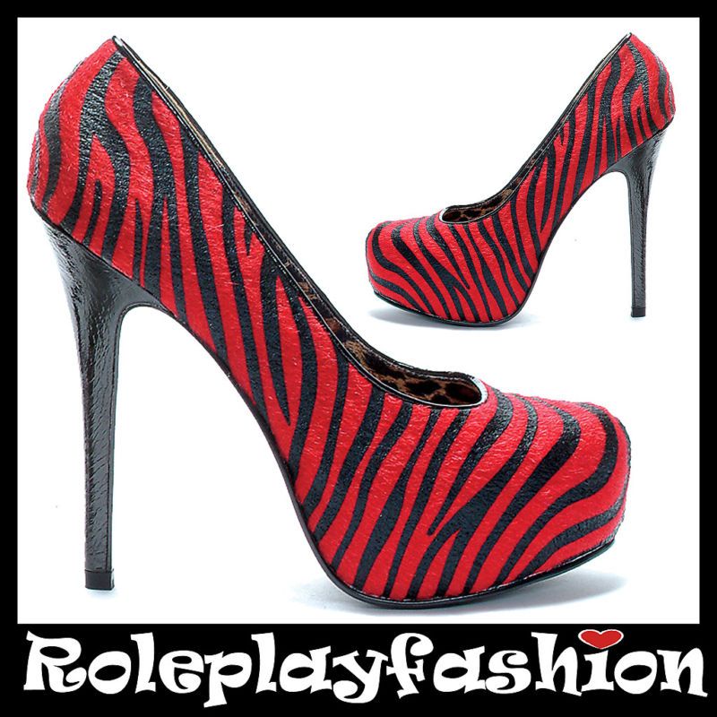 ELLIE SHOES BETTIE PAGE SEXY PLATFORM RED ZEBRA PRINT PUMPS HEELS 