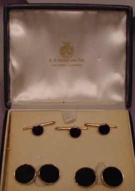 Antique Black Onyx 14k W & Y Gold Cufflinks and Stud Set Original 