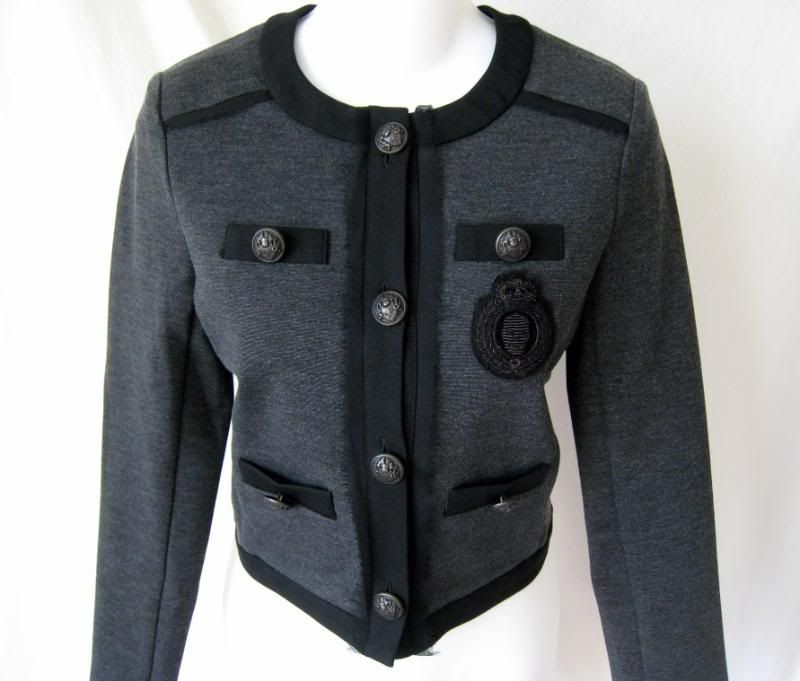 HAUTE HIPPIE Skull Crest Gray Military Jacket Blazer Sz. S  