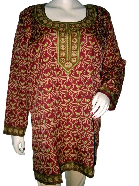 Women Fashion Crepe Short Tunic Tops Maroon Red Printed Kurtis Kurta L 