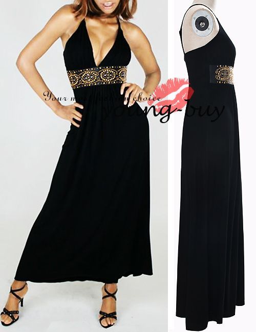 Black Wedding Long Party Evening Dress UK Sz 6~16 W1428  