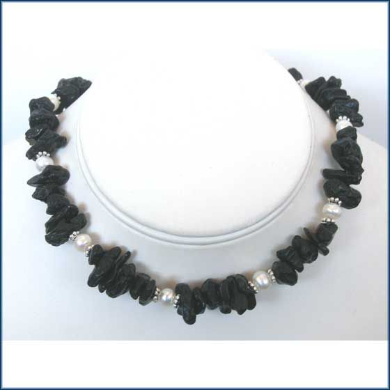 Tektite Nuggets Pearls Bali Silver Tektites Necklace  