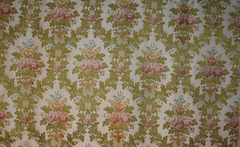 Pinks, Greens on Light Beige French Antique Silk Brocade