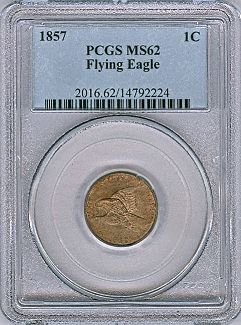 1857 UNITED STATES FLYING EAGLE CENT PCGS MS 62  