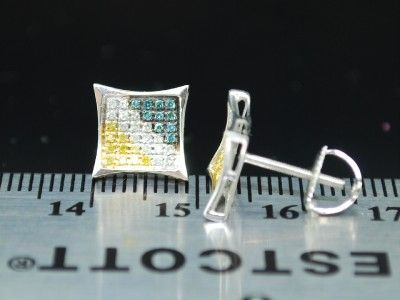 MENS LADIES WG CANARY YELLOW DIAMOND STUDS EARRING PAVE  