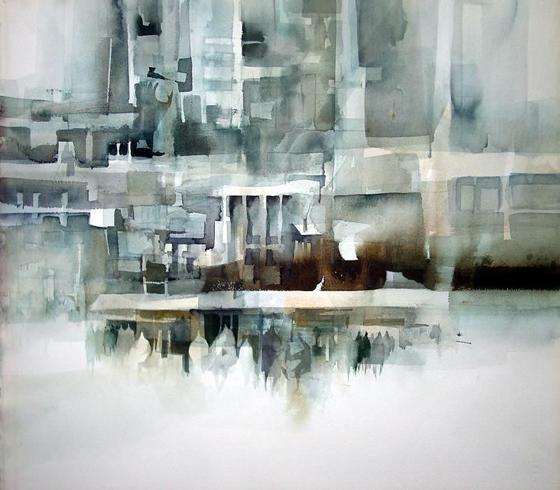 Original Watercolor by Doris White   HarborScape Abstract  