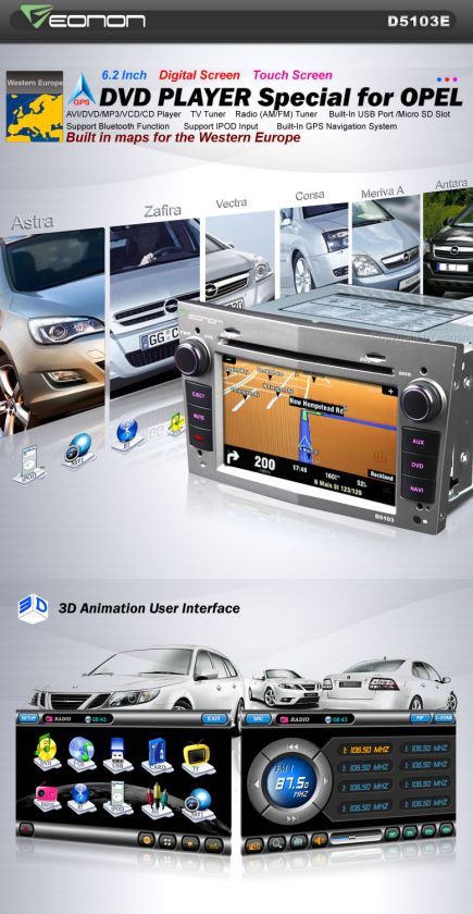 D5103E Eonon 6.2 LCD Touchscreen Car GPS iPod PIP TV FM DVD Player 