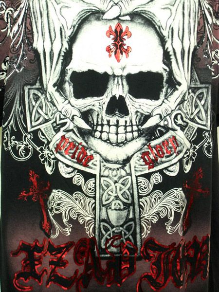 Xzavier T Shirt Evil Death Gripped Skull Foil Cross XL  