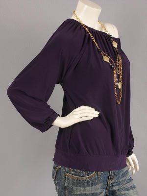 Purple Off the Shoulder Top w/ Necklace L  