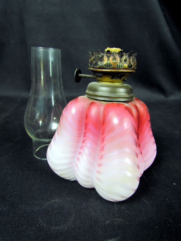 SUPER RARE Antique Victorian Quilted Satin Glass Miniature Oil 