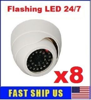   Wireless Dummy Security Camera Dome Type White w/ Flashing LED 24/7