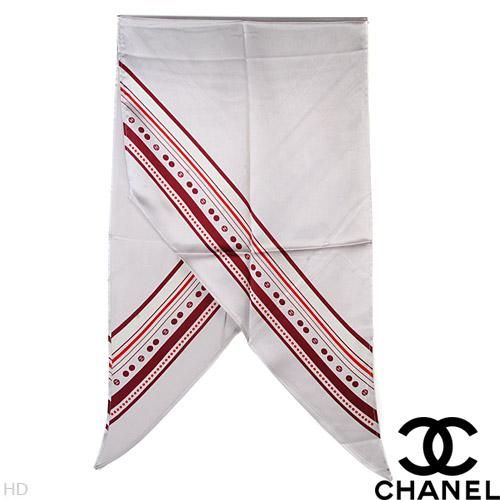 NEW CHANEL SILK Scarf $575 white red sciarpe 17X42  