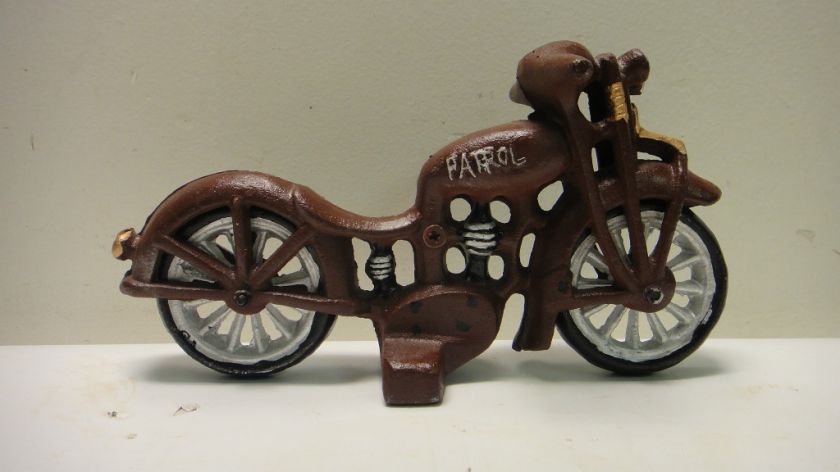 VINTAGE PATROL MAROON CAST IRON MOTOR CYCLE  