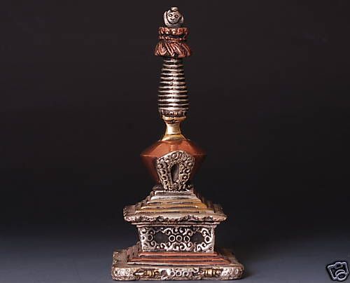 Tibetan Buddhist Bronze Stupa Meditation Worship Charm  