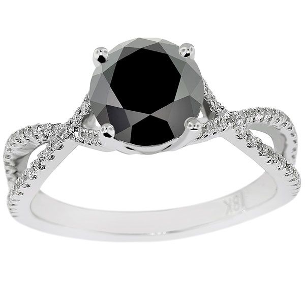 04 Carat Black Diamond Engagement Ring Vintage Style 18K White Gold 