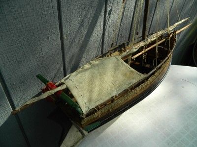 BEAUTIFUL VINTAGE HANDMADE WOODEN CAMBODIAN JUNK MEKONG FISHING BOAT 