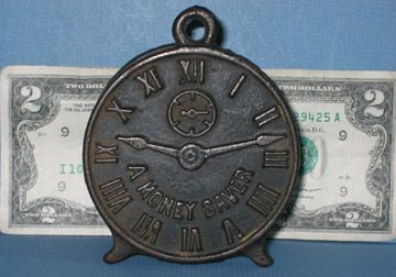 OLD CAST IRON ARCADE CLOCK BANK MONEY SAVER GUARANTEED OLD & AUTHENTIC 