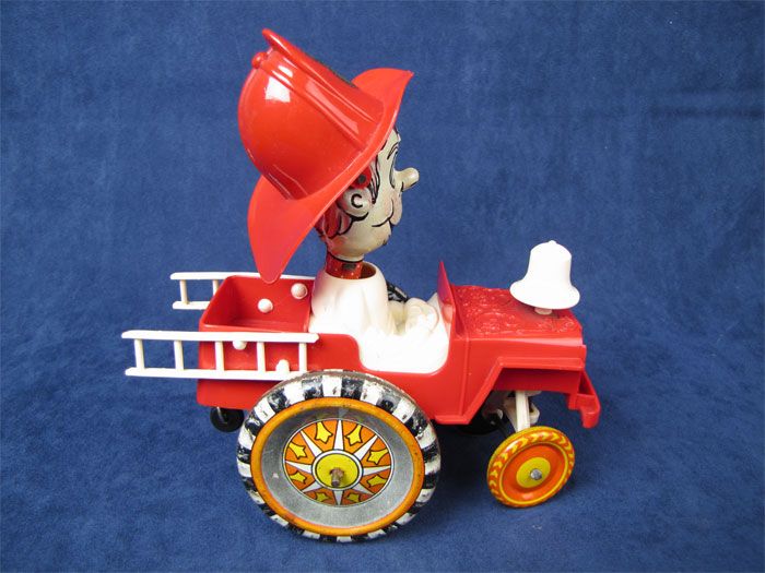 1950s Marx Smoky Sam Wild Fireman Wind Up Whoopee Car  