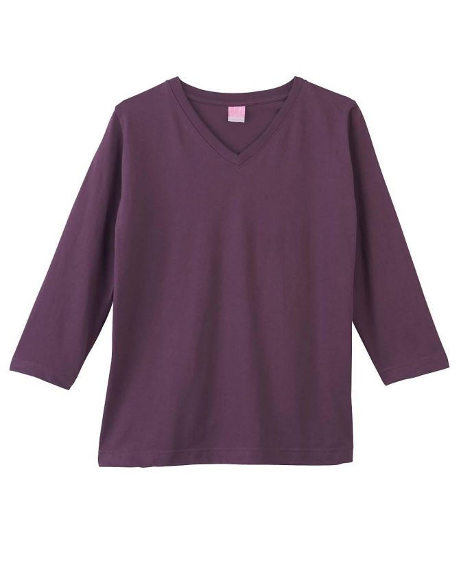 LAT Ladies Combed Ringspun V Neck 3/4 Sleeve T Shirt 3577  