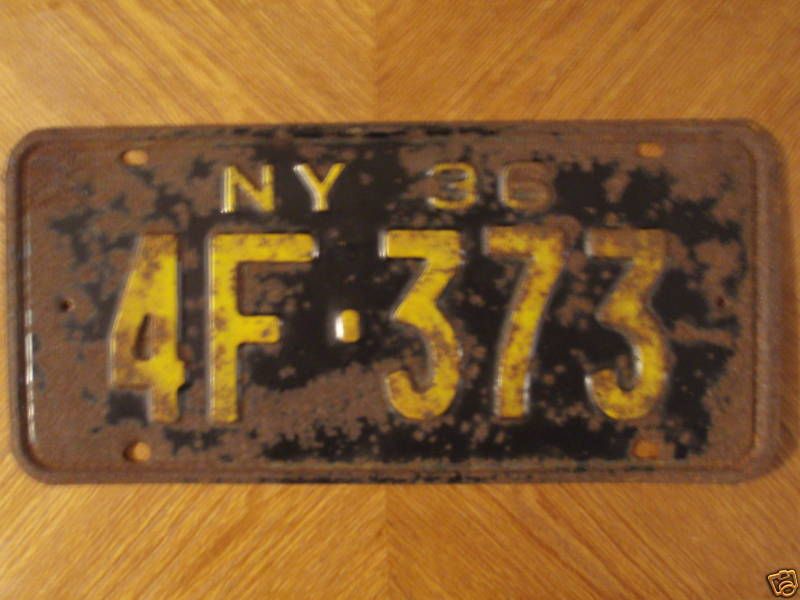 1936 NY License Plate 4F 373  