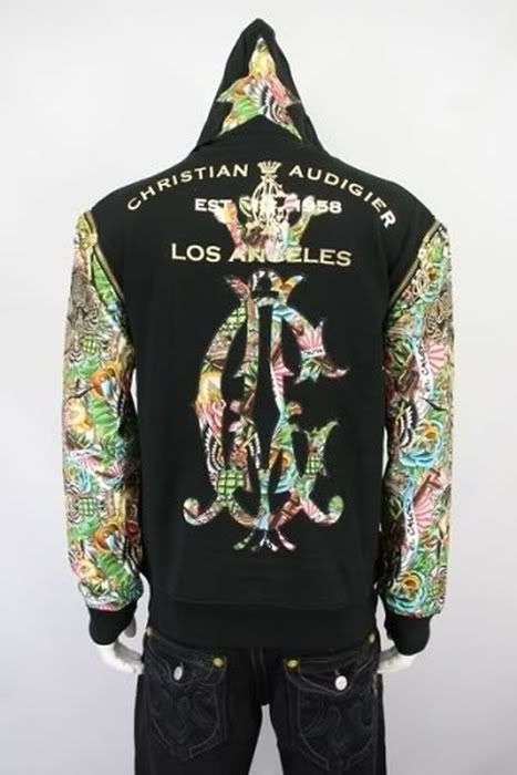   New Christian Audigier CA Star & Crest B Foil Mens Jacket Hoodie Hoody