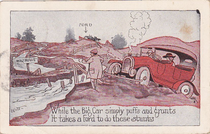 Witt artist signed Ford ad car comic washout Postcard  