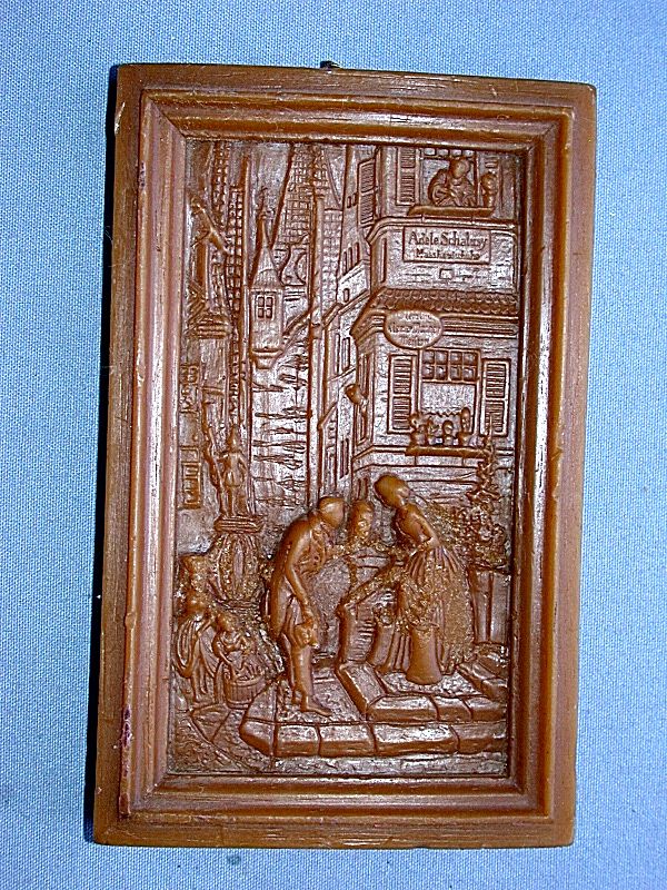 Vintage Wax Composite German Victorian Scene Plaque  