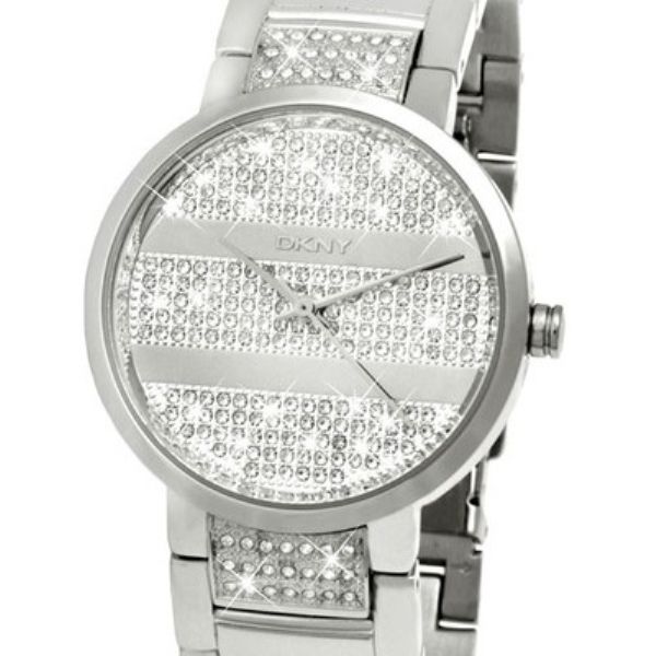 WOMENS DKNY STAINLESS STEEL PAVE CRYSTAL DRESS WATCH NY4978 