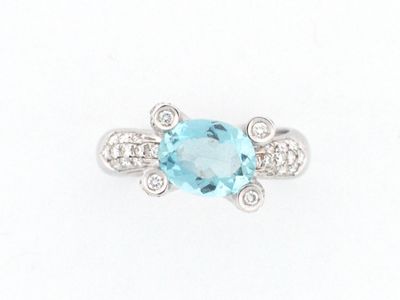 NEW MICHAEL EDWARD AQUAMARINE WHITE GOLD DIAMOND RING  