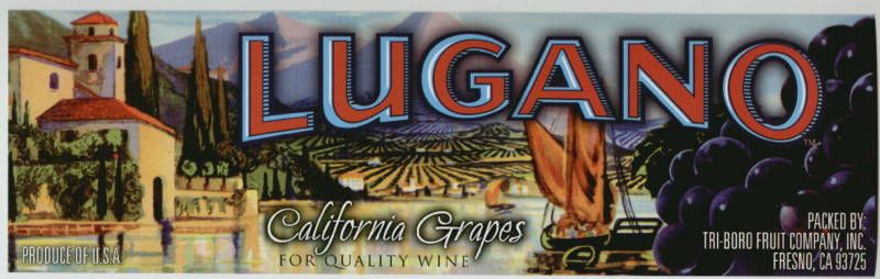 LUGANO Vintage Fresno CA Wine Grape Crate Label Italian  