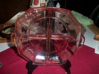   1931 1935 PINK DEPRESSION GLASS 4 PART RELISH DISH ROSE PATTERN  