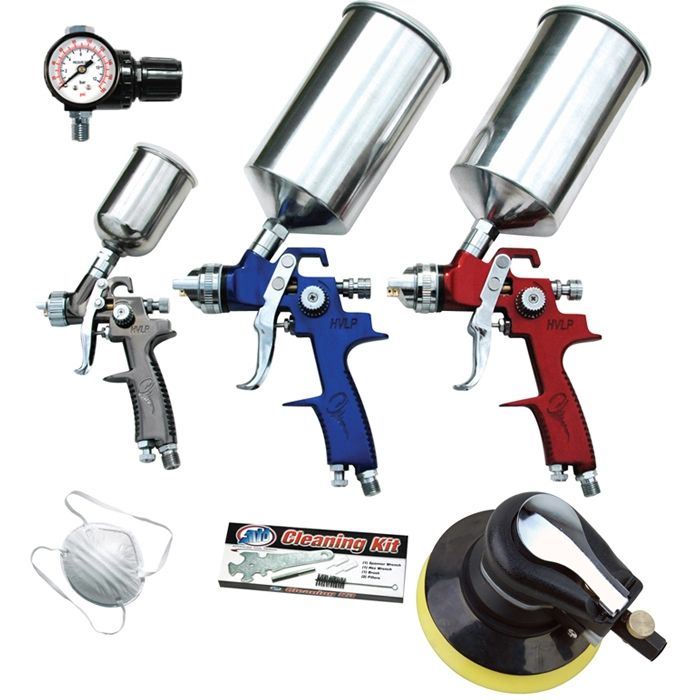 ATD Tools 6900 Promo 9 Piece 3 Spray Gun Set with Palm D/A Sander 