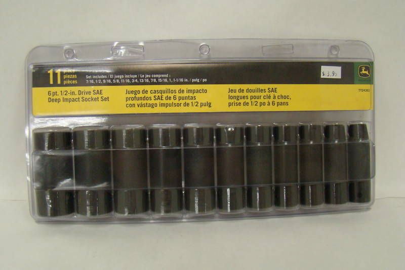 John Deere 6pt 1/2in Drive SAE Deep Impact Socket Set  