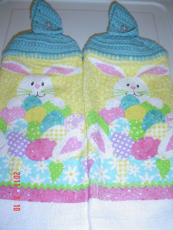 Adorable Spring Easter Bunny & Eggs Kitchen Towel Set  