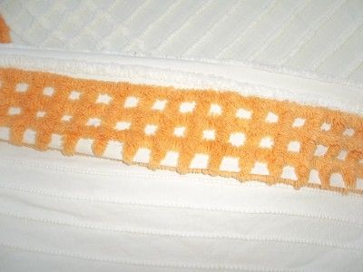 Vintage Quality Fluffy Cream Orange Tuft Chenille Fabric Queen 