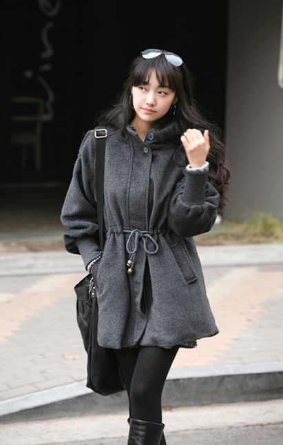 New Womens Gray Wool Cashmere Winter Long Hooded Coat  