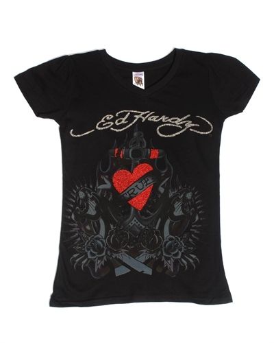 Ed Hardy HEART Glitter Graphic Tee NWT  