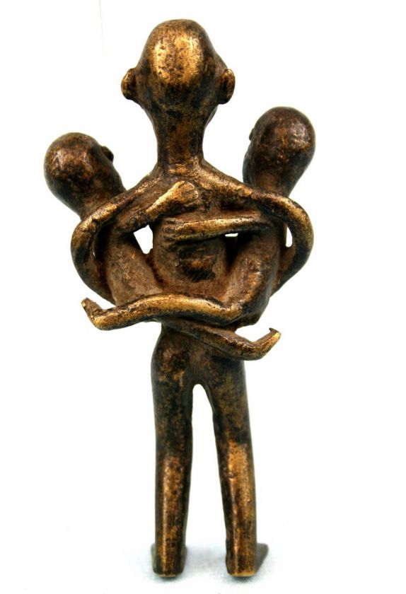 Art Africain Ancienne Maternité Baule Bronze Jumeaux  