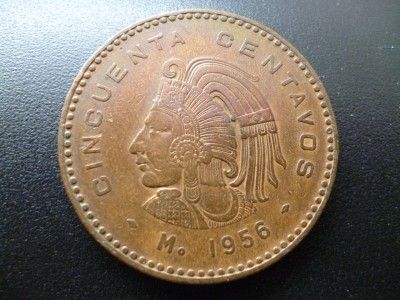 MEXICO 50 CENTAVOS 1956, BRONZE.  