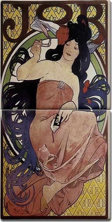 Alphonse Mucha Ceramic Art Nouveau Job 2 Tile Set  