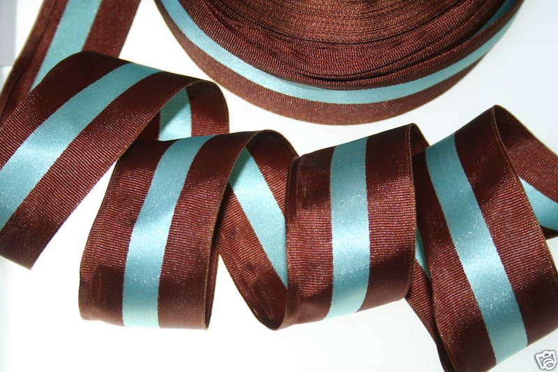 ACETATE BROWN BLUE WIDE STRIPE GROSGRAIN RIBBON  