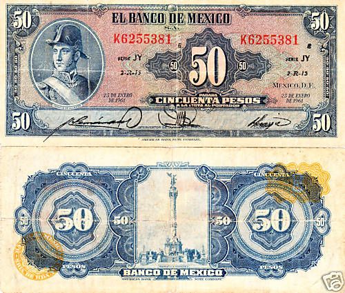 Mexico $ 50 Pesos Allende * Jan 25, 1961.* 55381 Note.  