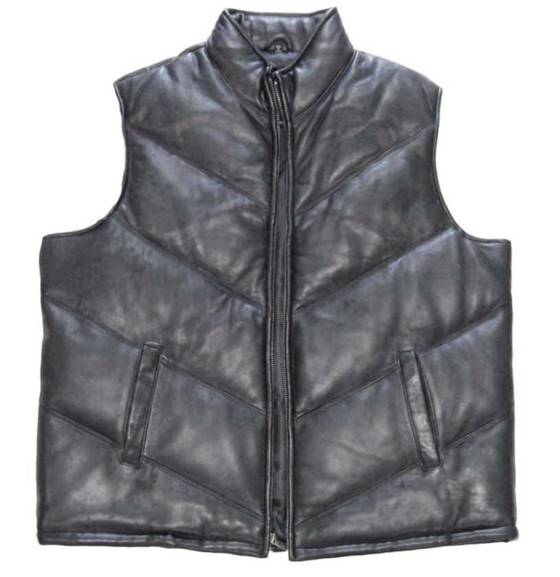 MENS GENUINE LEATHER PADDED BUBBLE VEST SOFT LAMBSKIN  