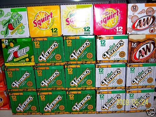 Vernors,Squirt,A&W,7UP,Sunkist 12pk Soda Pop cans  