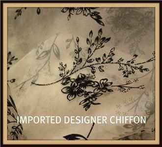 IMPORT ECRU &, BLACK FLOCKED SPARKLING DESIGNER CHIFFON FABRIC 60 